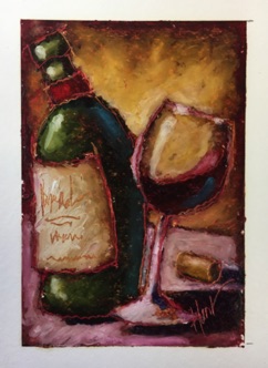 Wacky Wine Series 020. Paintstik on watercolor paper. Varnished. 4.5"x6.5". $175.00